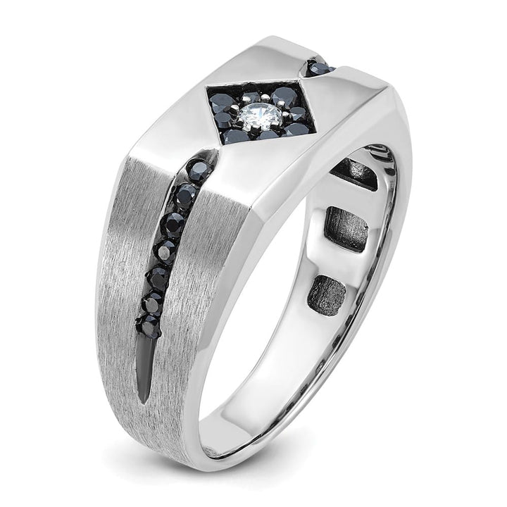 14k White Gold 10.42 mm with Black and White Diamond Men's Ring