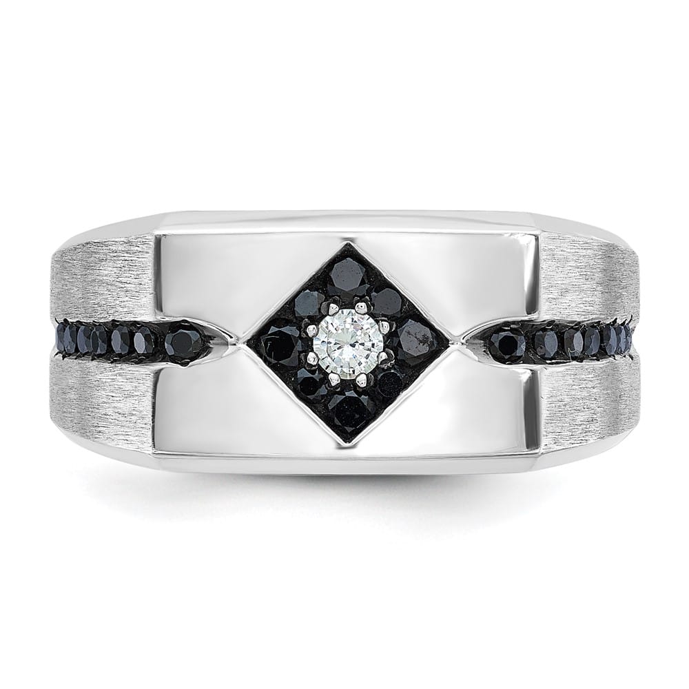 14k White Gold 10.42 mm with Black and White Diamond Men's Ring