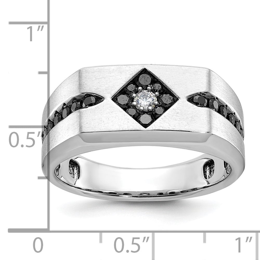 14k White Gold 10.42 mm with Black and White Diamond Men's Ring