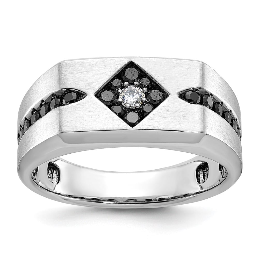 14k White Gold 10.42 mm with Black and White Diamond Men's Ring