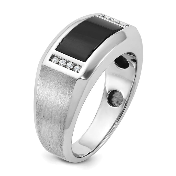 14k White Gold 10.5 mm Satin Rectangle Onyx Diamond Men's Ring