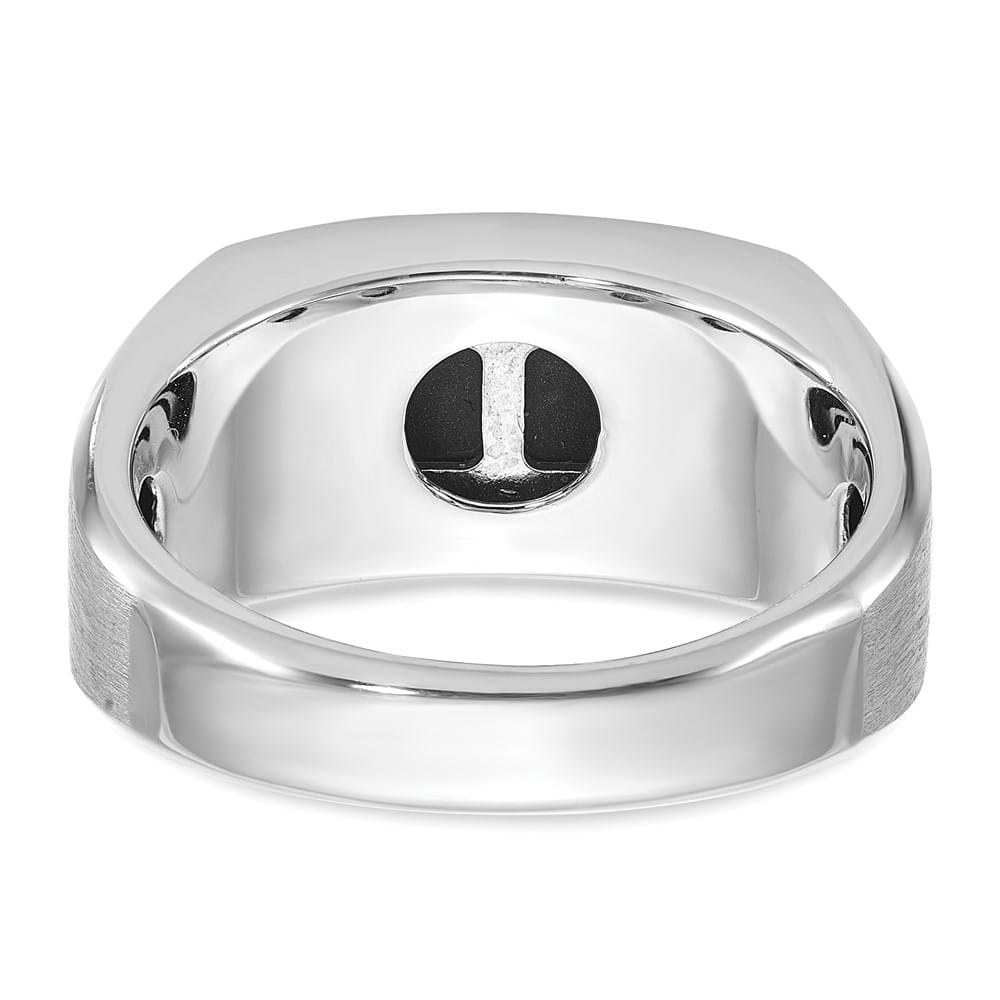 14k White Gold 10.5 mm Satin Rectangle Onyx Diamond Men's Ring