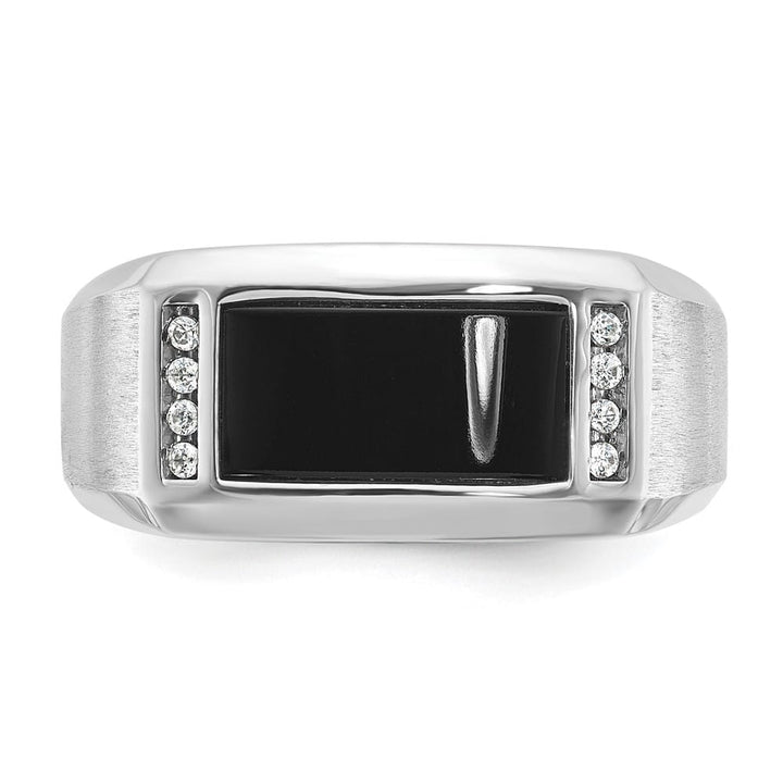 14k White Gold 10.5 mm Satin Rectangle Onyx Diamond Men's Ring