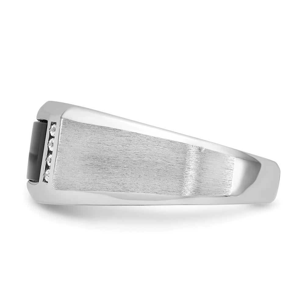 14k White Gold 10.5 mm Satin Rectangle Onyx Diamond Men's Ring