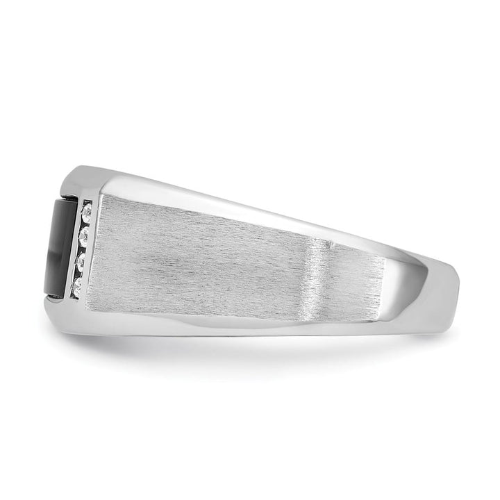14k White Gold 10.5 mm Satin Rectangle Onyx Diamond Men's Ring