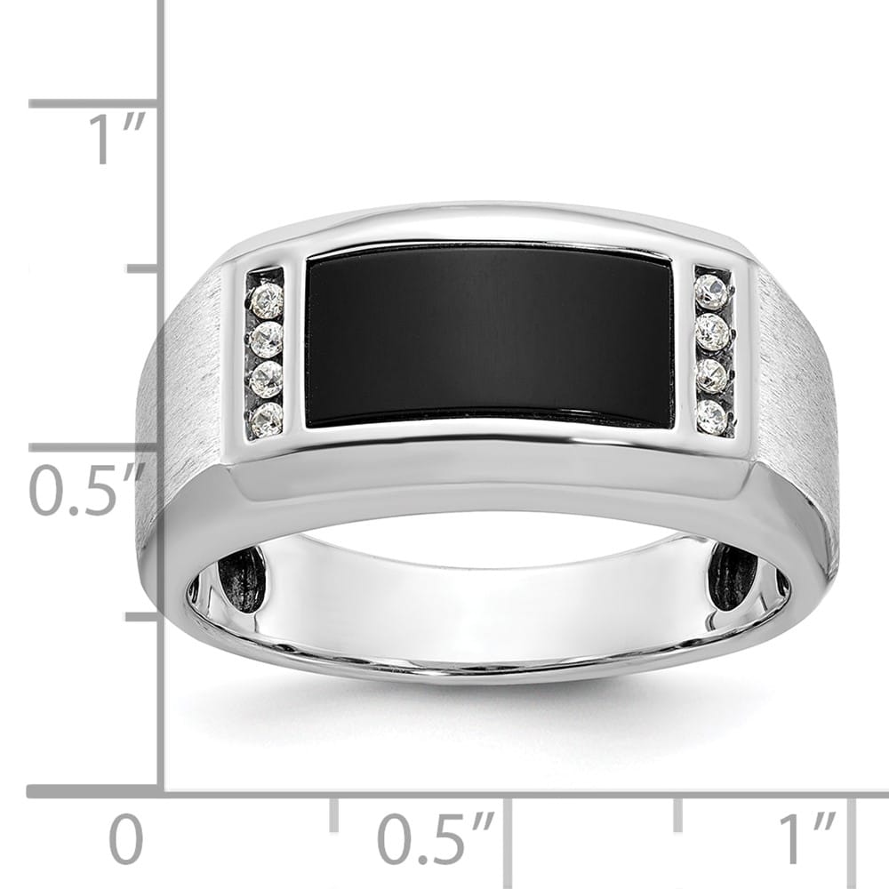 14k White Gold 10.5 mm Satin Rectangle Onyx Diamond Men's Ring