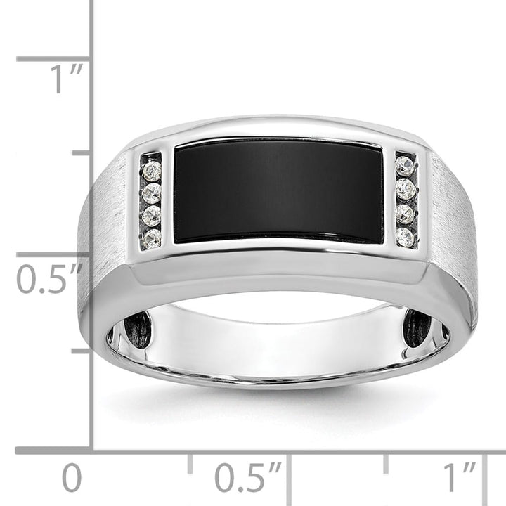 14k White Gold 10.5 mm Satin Rectangle Onyx Diamond Men's Ring