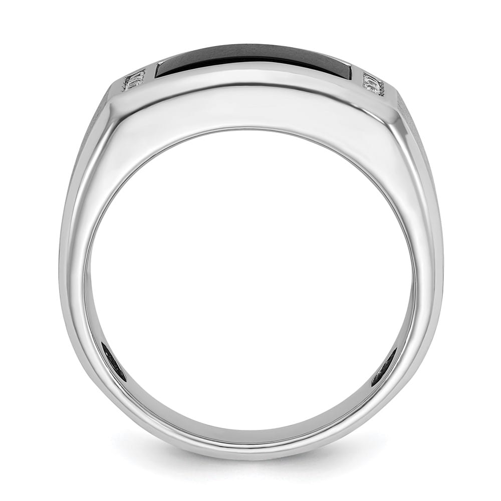 14k White Gold 10.5 mm Satin Rectangle Onyx Diamond Men's Ring