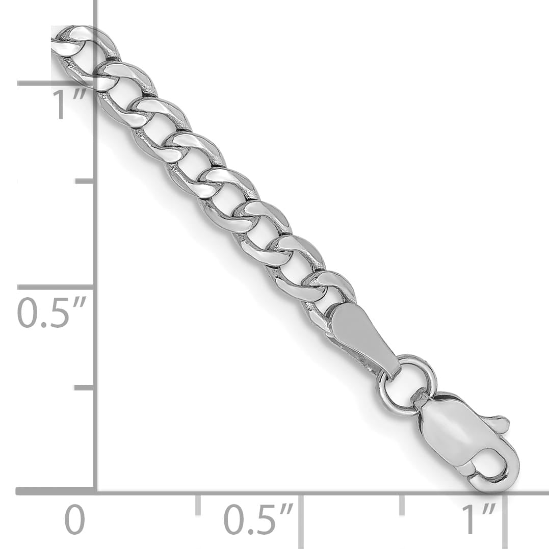 14K White Gold 10 inch 3.35mm Semi-Solid Curb Anklet
