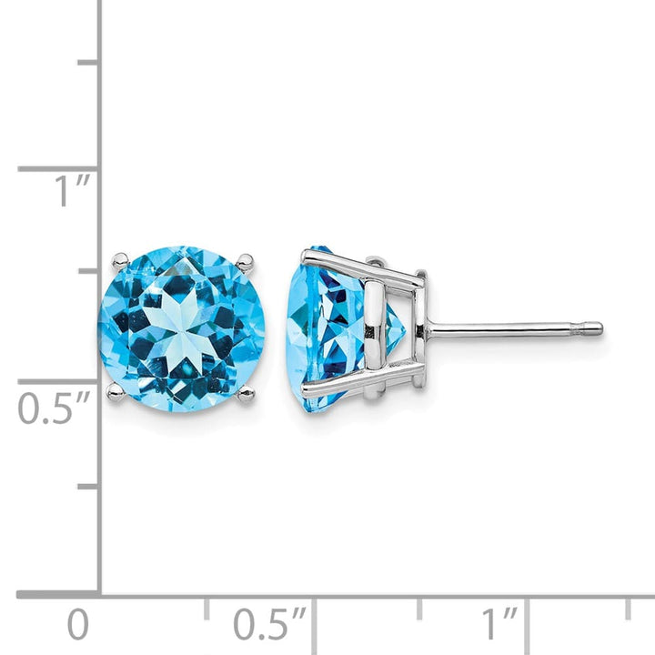 14K White Gold 10mm Round Blue Topaz Stud Earrings, view 4 of 4