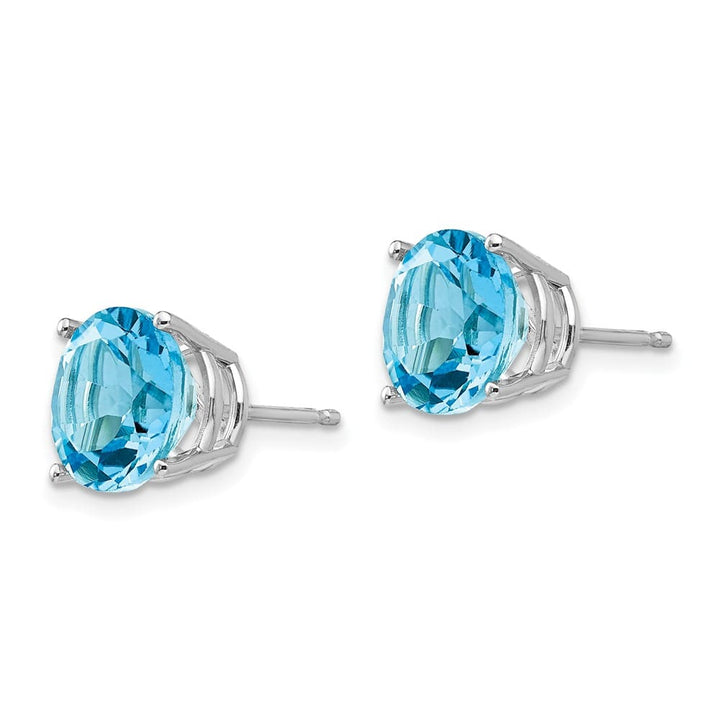 14K White Gold 10mm Round Blue Topaz Stud Earrings, view 2 of 4