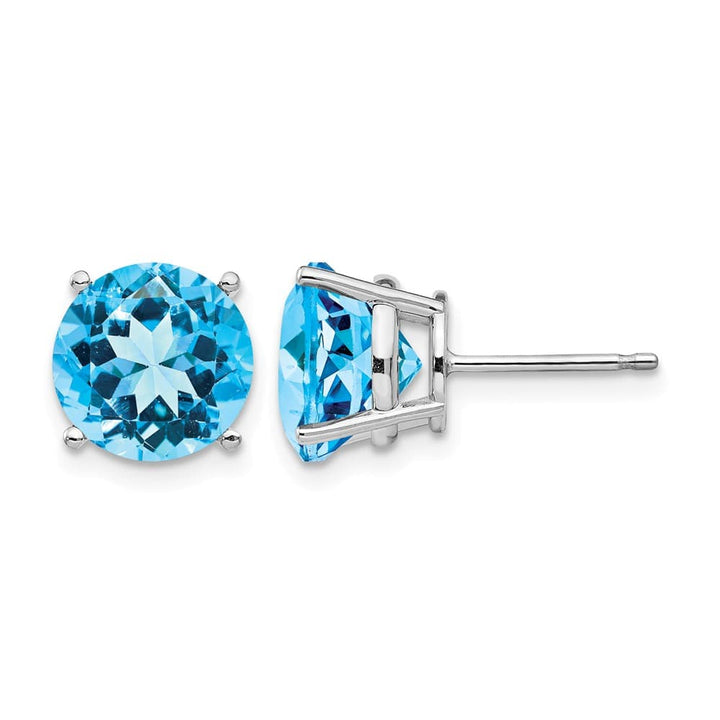 14K White Gold 10mm Round Blue Topaz Stud Earrings, view 1 of 4