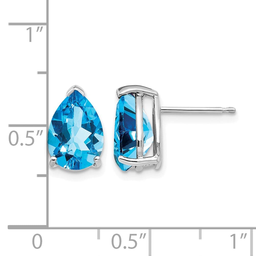 14K White Gold 10x7mm Pear Blue Topaz Post Earrings, view 4 of 4