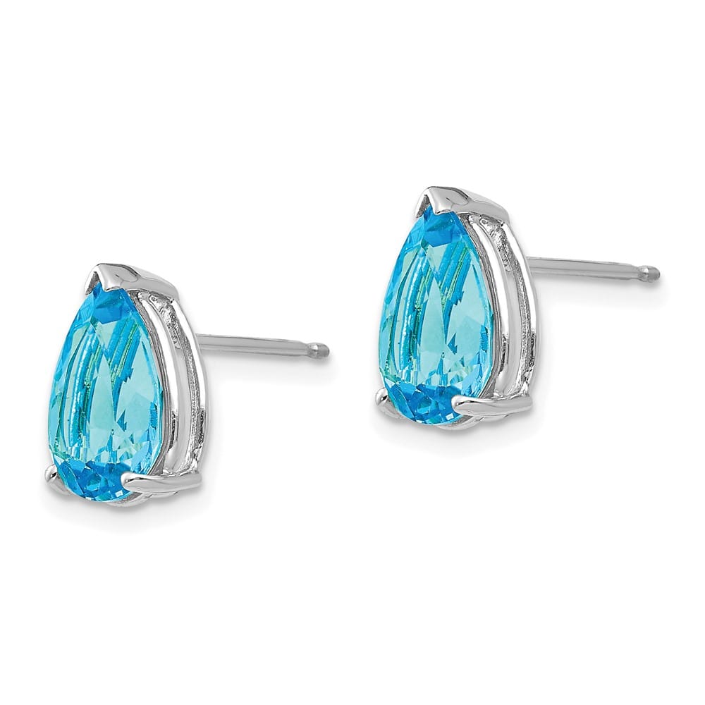 14K White Gold 10x7mm Pear Blue Topaz Post Earrings, view 2 of 4