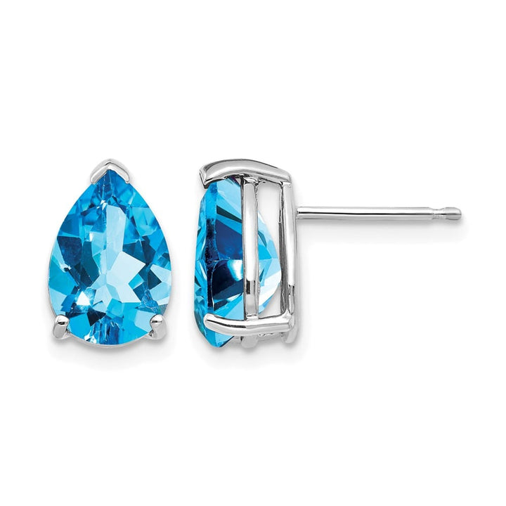 14K White Gold 10x7mm Pear Blue Topaz Post Earrings, view 1 of 4