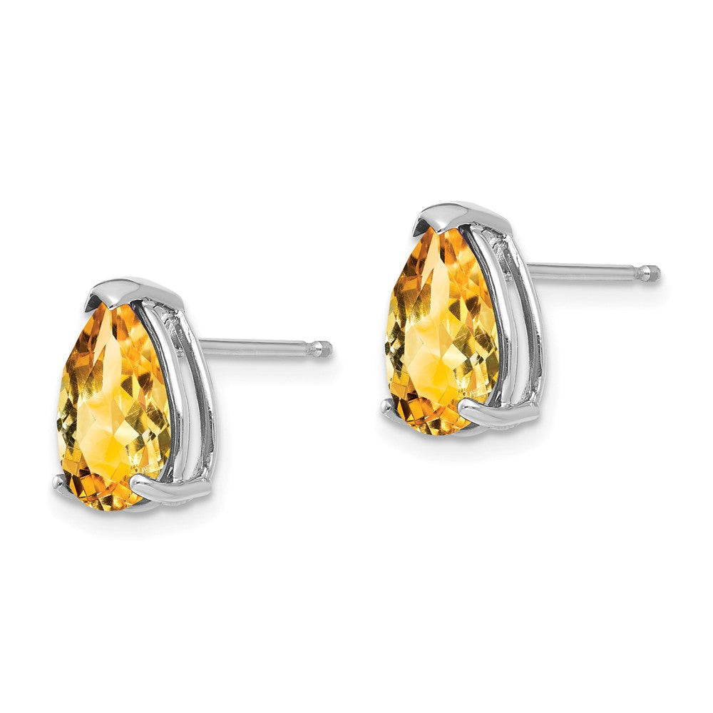 14K White Gold 10x7mm Pear Citrine Post Earrings, view 2 of 4