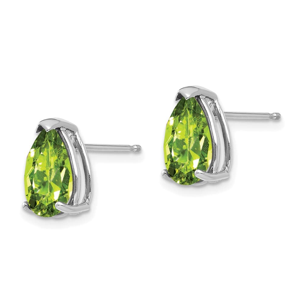14K White Gold 10x7mm Pear Peridot Post Earrings, view 2 of 4