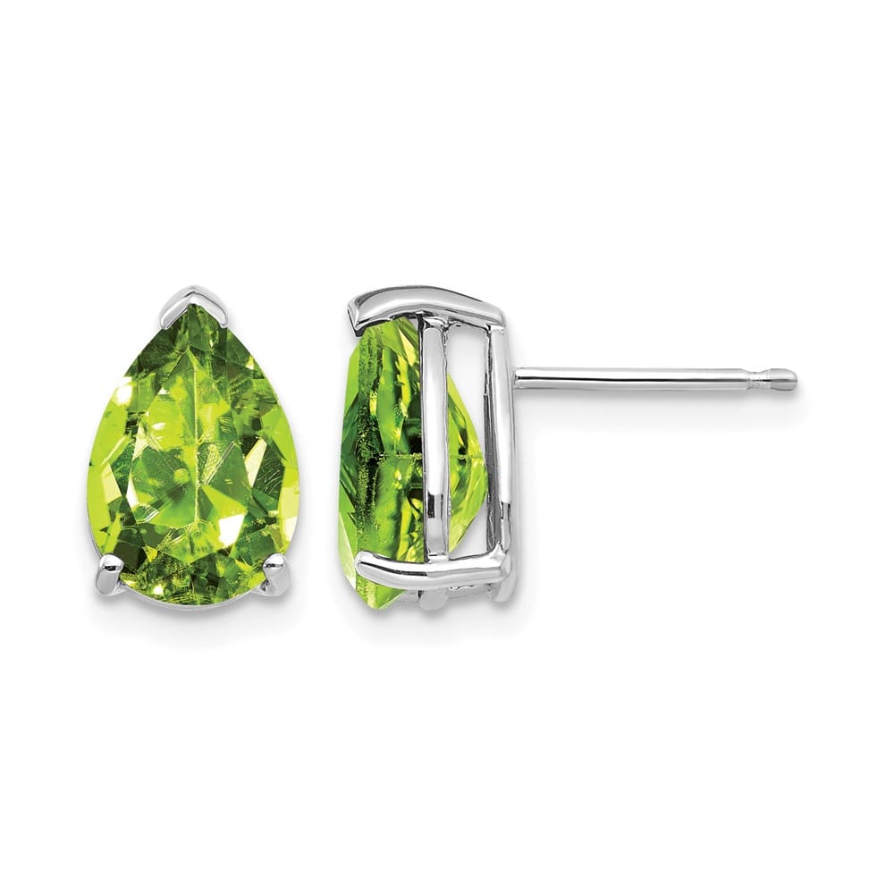 14K White Gold 10x7mm Pear Peridot Post Earrings, view 1 of 4