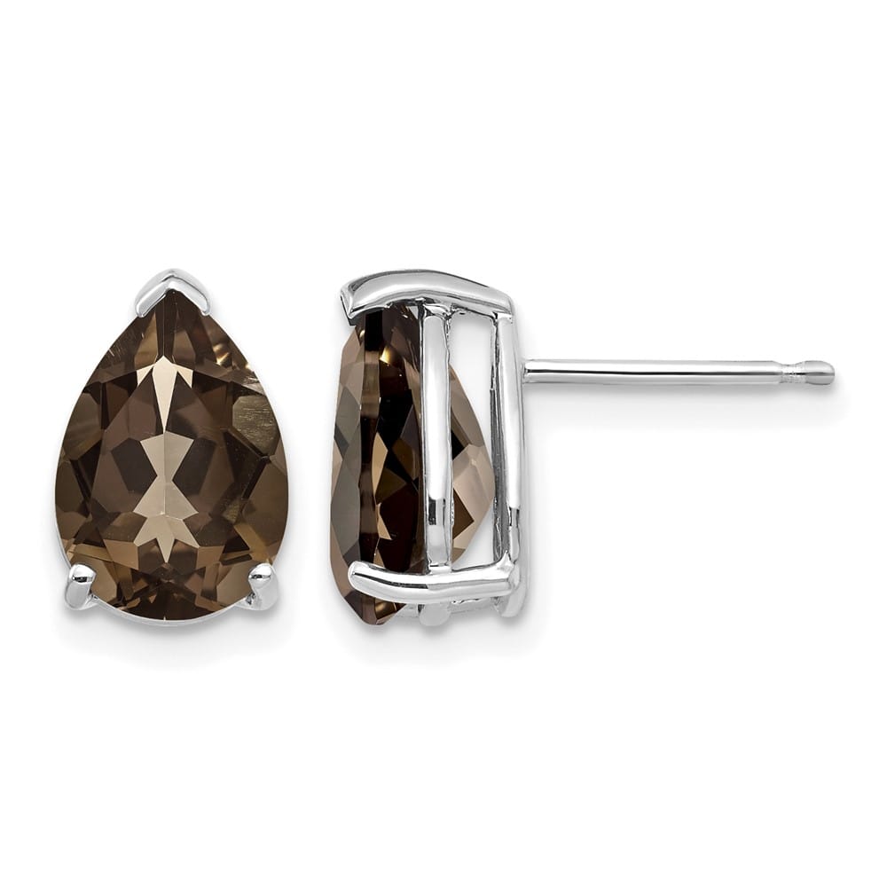 14K White Gold 10x7mm Pear Smoky Quartz Post Earrings, view 1 of 4