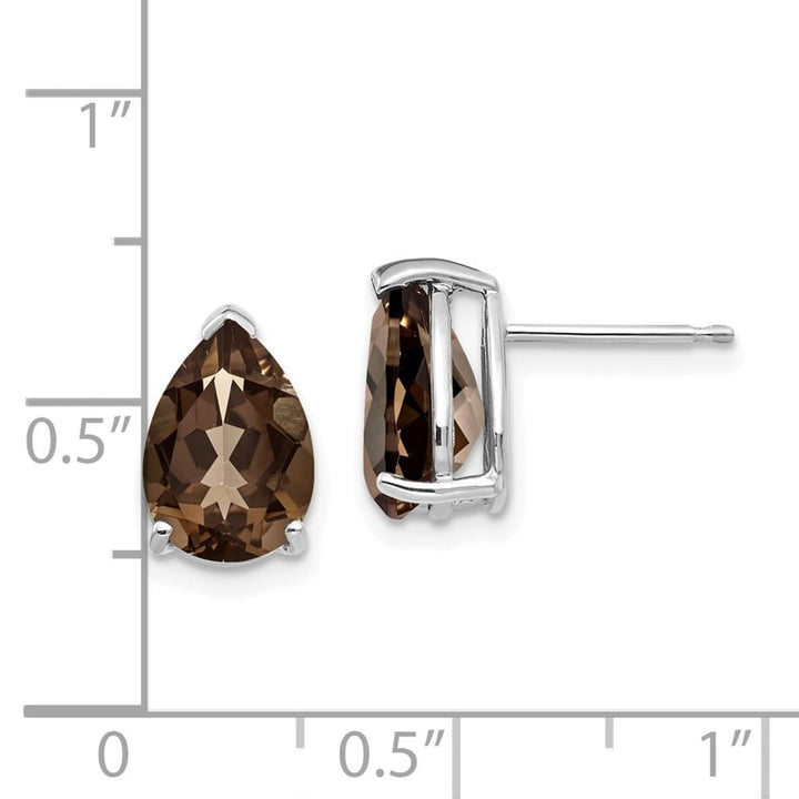 14K White Gold 10x7mm Pear Smoky Quartz Post Earrings, view 4 of 4