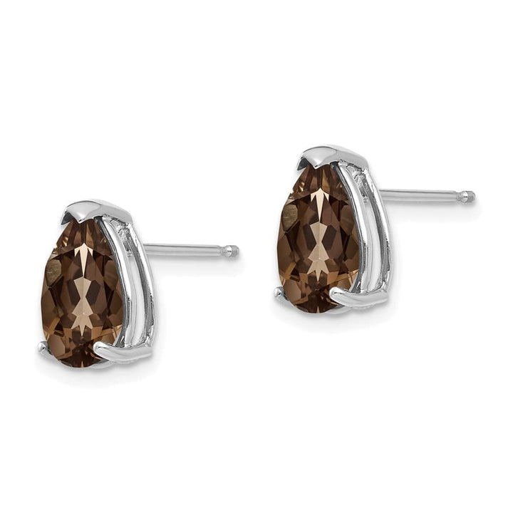 14K White Gold 10x7mm Pear Smoky Quartz Post Earrings, view 2 of 4