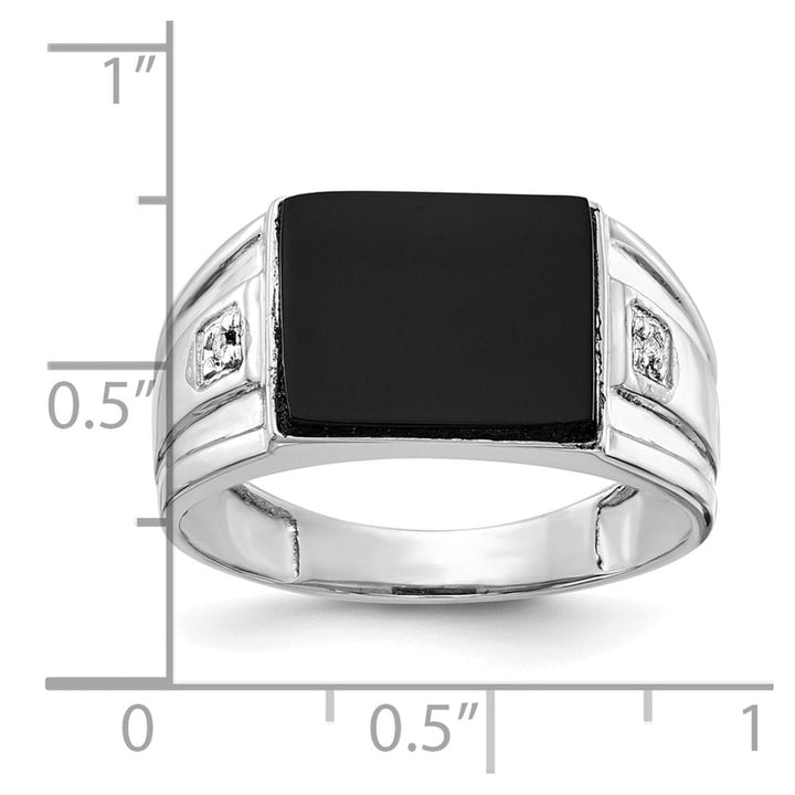 14k White Gold 10x8 mm Rectangle Onyx and I1 Diamond Men's Ring