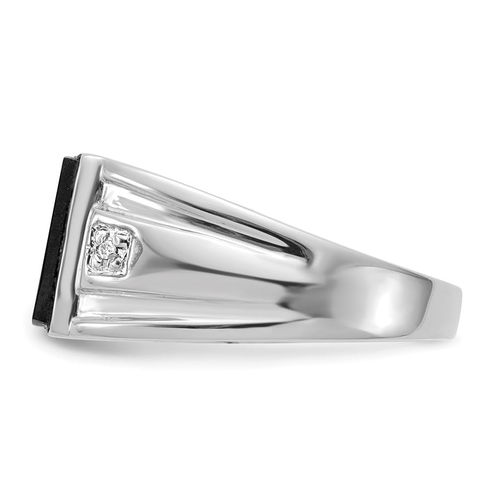 14k White Gold 10x8 mm Rectangle Onyx and I1 Diamond Men's Ring