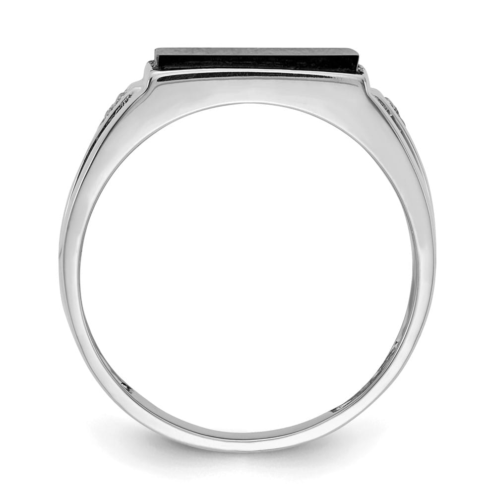 14k White Gold 10x8 mm Rectangle Onyx and I1 Diamond Men's Ring
