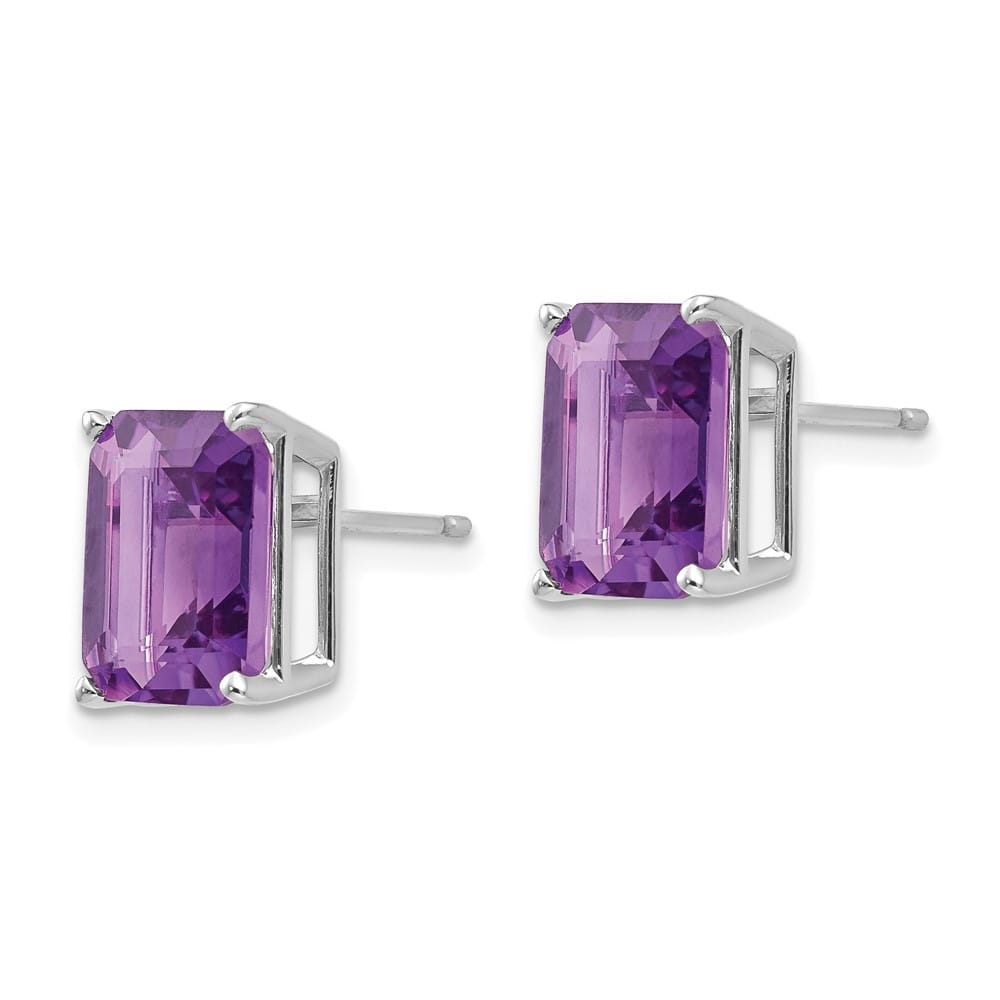 14K White Gold 10x8mm Emerald-Cut Amethyst Stud Post Earrings, view 2 of 4