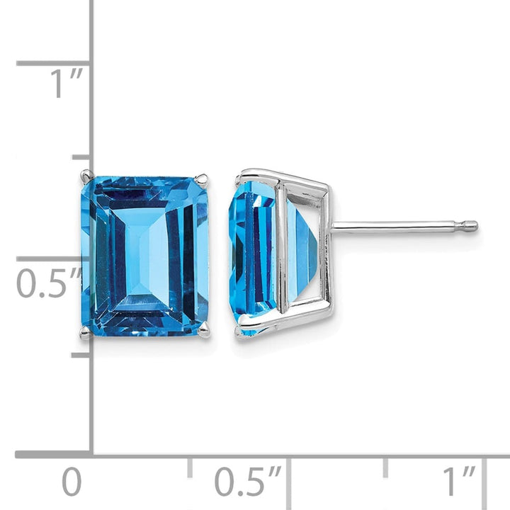14K White Gold 10x8mm Emerald-Cut Blue Topaz Post Earrings, view 4 of 4