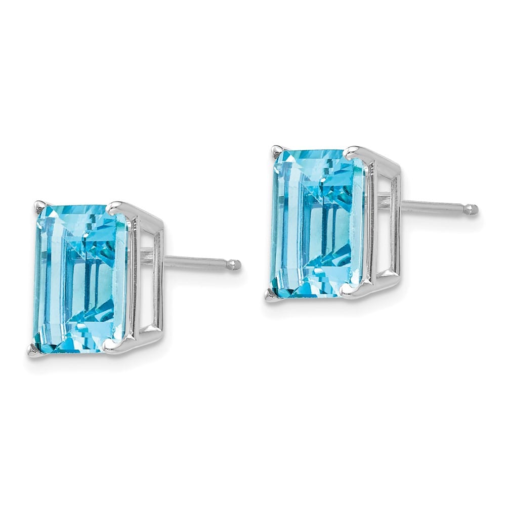 14K White Gold 10x8mm Emerald-Cut Blue Topaz Post Earrings, view 2 of 4
