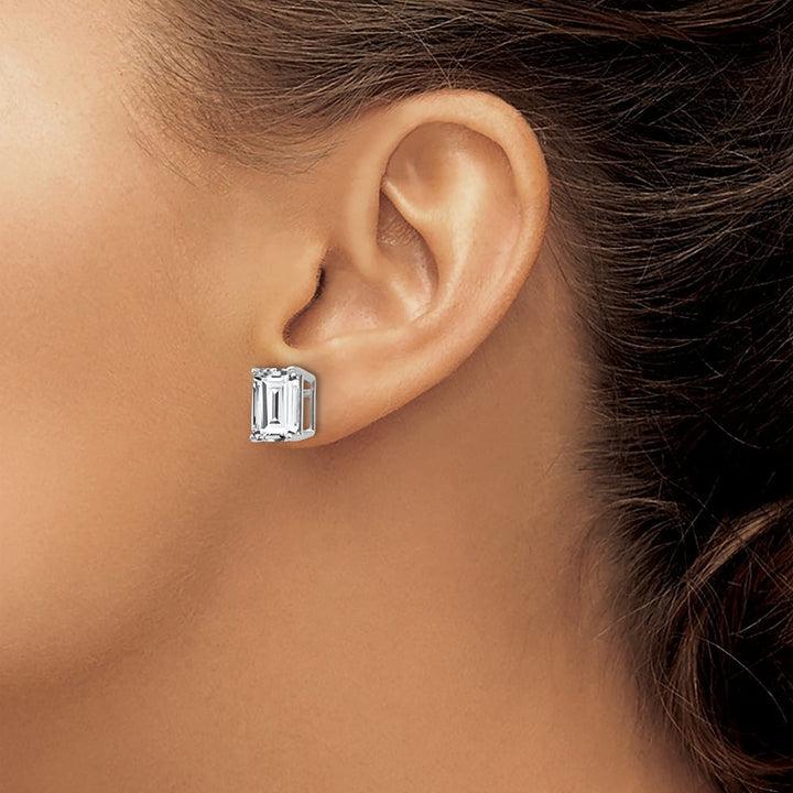 14K White Gold 10x8mm Emerald-Cut Cubic Zirconia Post Earrings, view 3 of 4