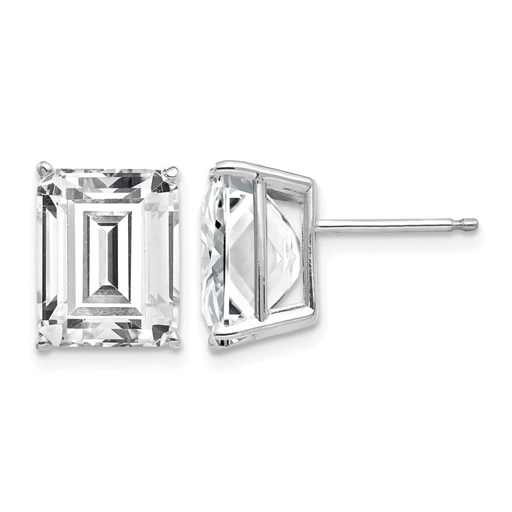 14K White Gold 10x8mm Emerald-Cut Cubic Zirconia Post Earrings, view 1 of 4