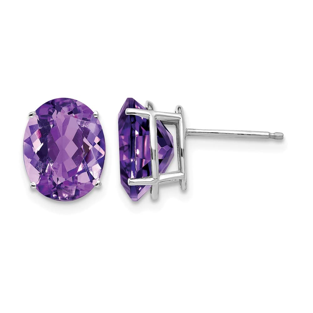 14K White Gold 10x8mm Oval Amethyst Post Earrings, view 1 of 4