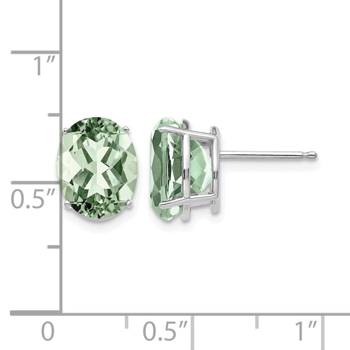 14K White Gold 10x8mm Oval Green Quartz Post Earrings, view 4 of 4