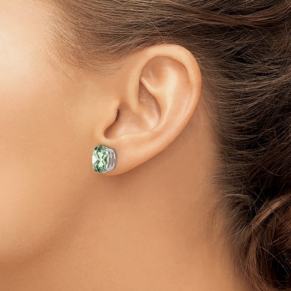 14K White Gold 10x8mm Oval Green Quartz Post Earrings, view 3 of 4