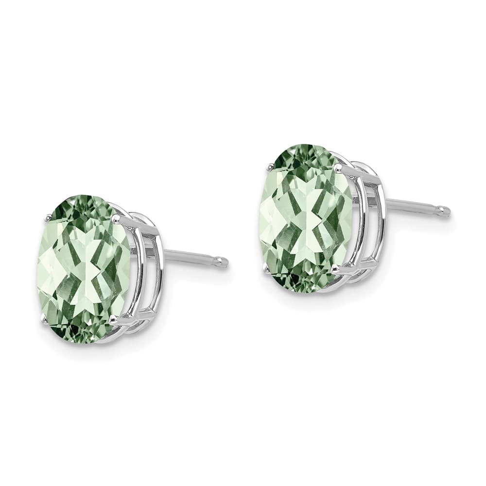 14K White Gold 10x8mm Oval Green Quartz Post Earrings, view 2 of 4