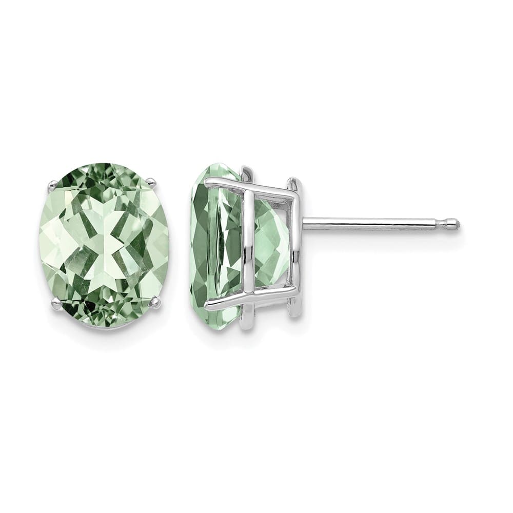 14K White Gold 10x8mm Oval Green Quartz Post Earrings, view 1 of 4