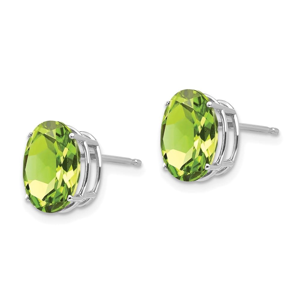 14K White Gold 10x8mm Oval Peridot Post Earrings, view 2 of 4