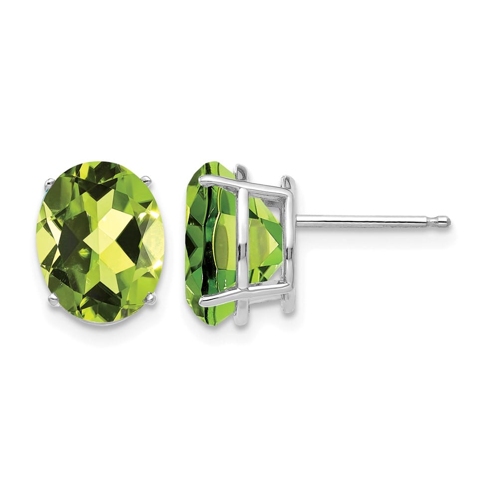 14K White Gold 10x8mm Oval Peridot Post Earrings, view 1 of 4