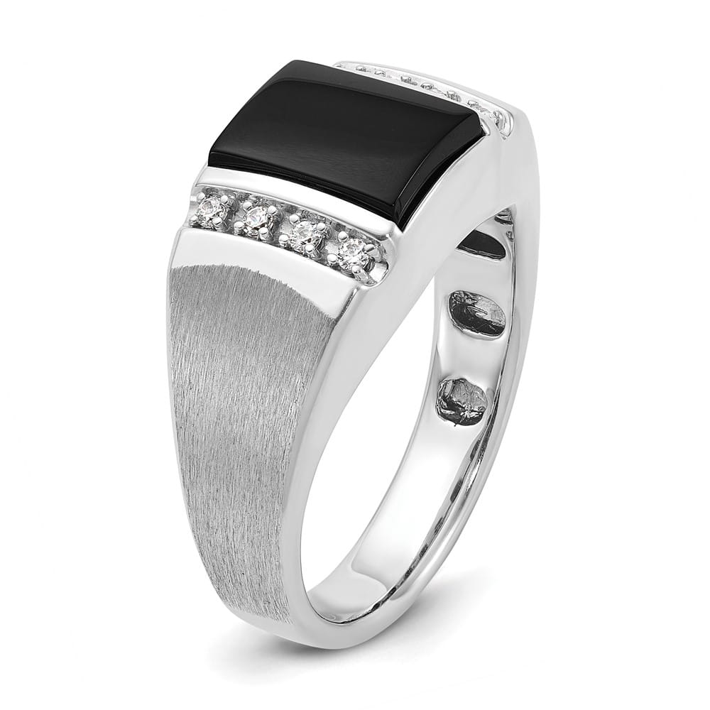 14k White Gold 11.9 mm Satin Rectangle Onyx Diamond Men's Ring