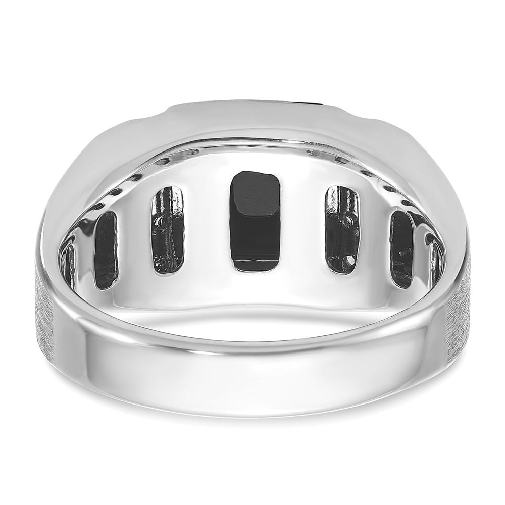 14k White Gold 11.9 mm Satin Rectangle Onyx Diamond Men's Ring