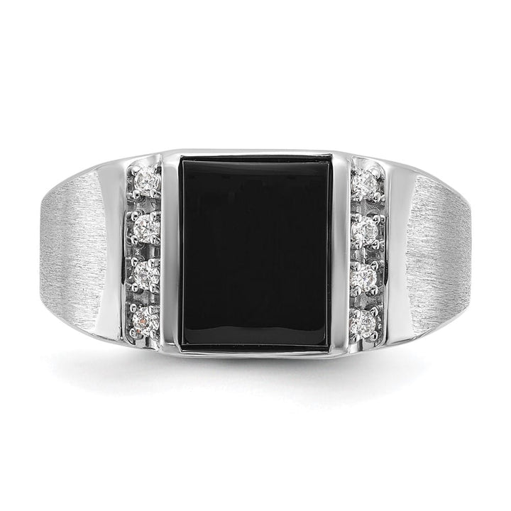 14k White Gold 11.9 mm Satin Rectangle Onyx Diamond Men's Ring