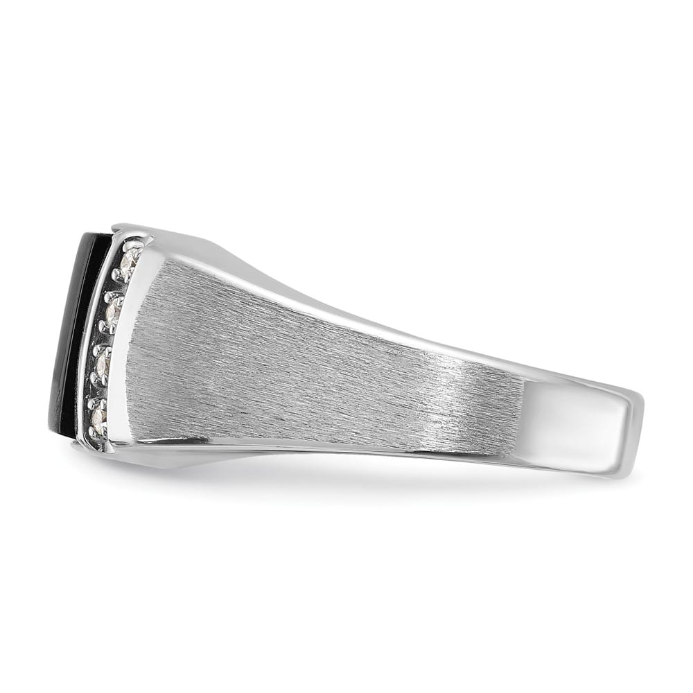 14k White Gold 11.9 mm Satin Rectangle Onyx Diamond Men's Ring