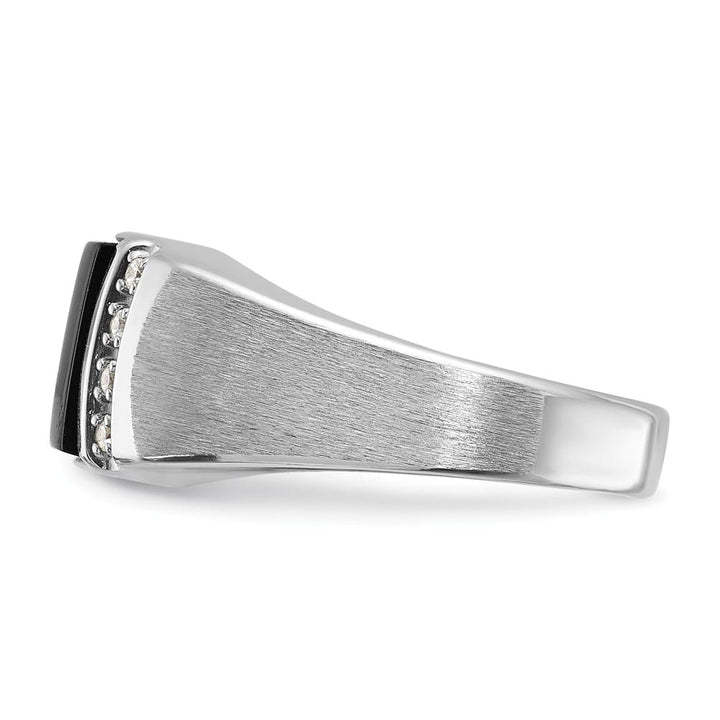 14k White Gold 11.9 mm Satin Rectangle Onyx Diamond Men's Ring