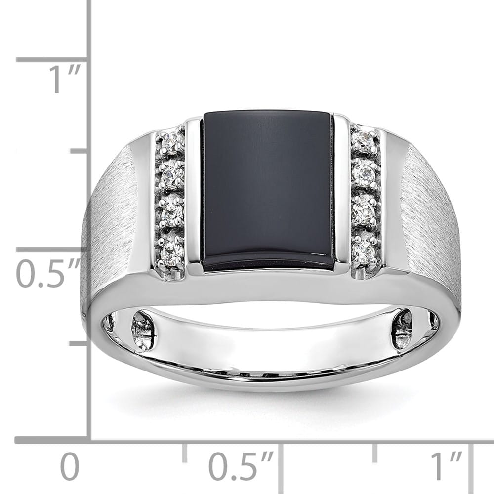 14k White Gold 11.9 mm Satin Rectangle Onyx Diamond Men's Ring
