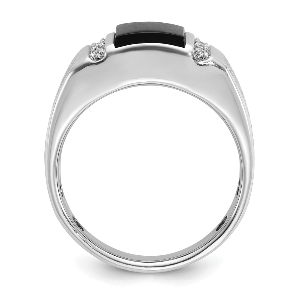 14k White Gold 11.9 mm Satin Rectangle Onyx Diamond Men's Ring