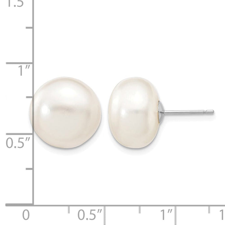 14K White Gold 12-13mm White Button Freshwater Pearl Stud Earrings