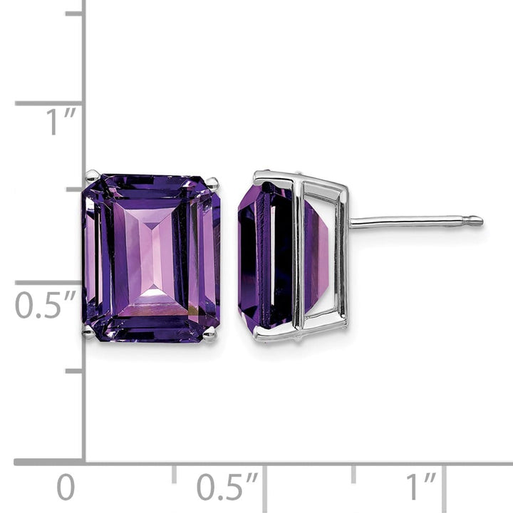 14K White Gold 12x10mm Emerald-Cut Amethyst Post Earrings, view 4 of 4