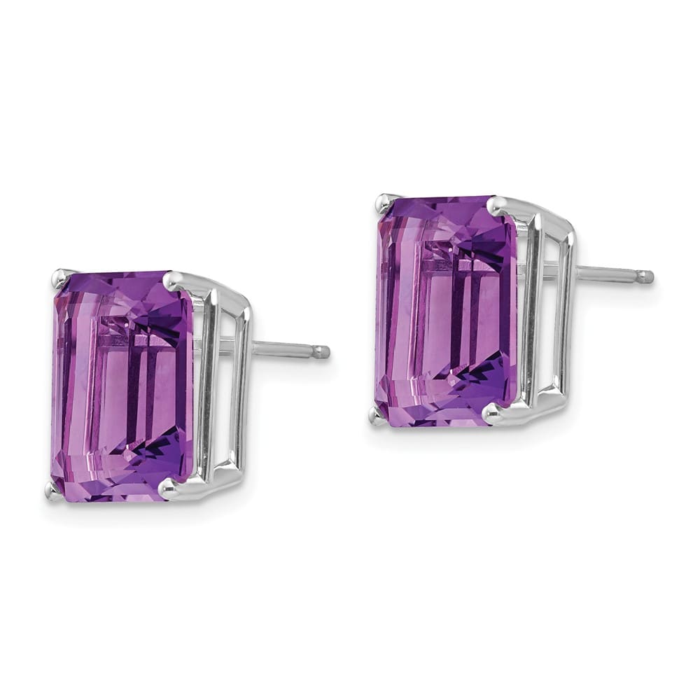 14K White Gold 12x10mm Emerald-Cut Amethyst Post Earrings, view 2 of 4